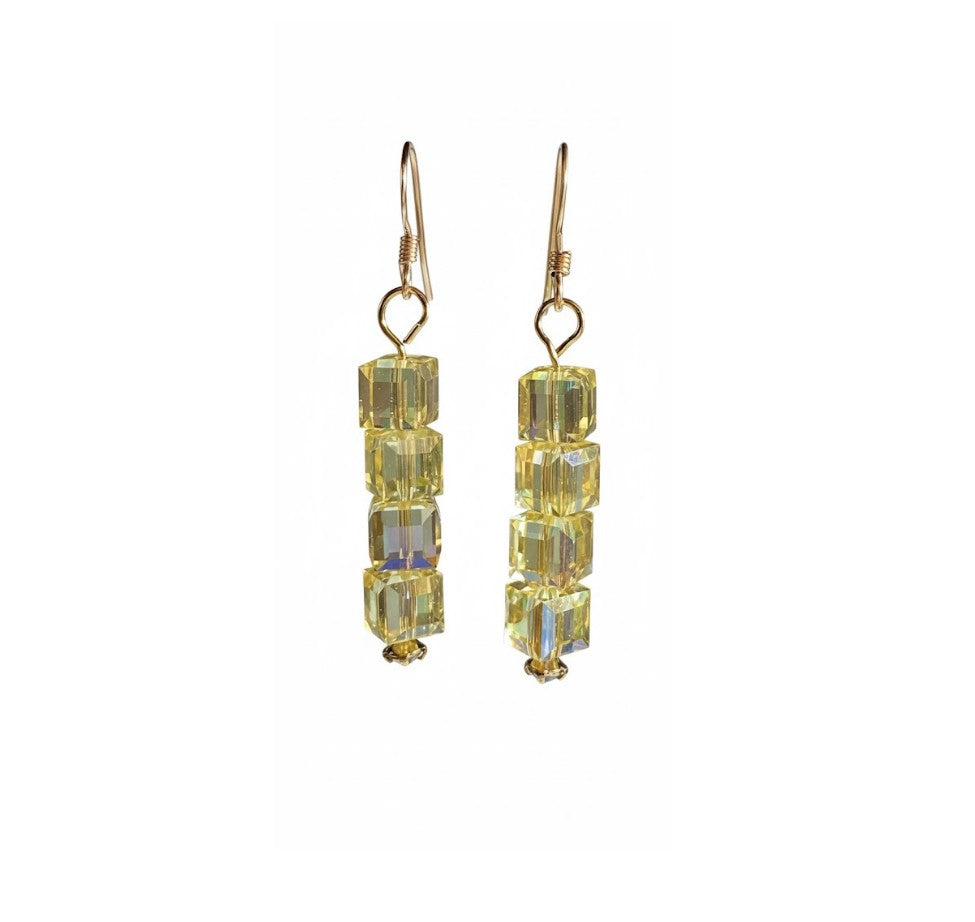 Sterling Silver Earrings with Square Yellow Swarovski Crystals