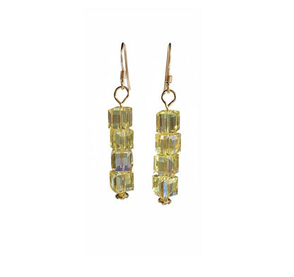 Sterling Silver Earrings with Square Yellow Swarovski Crystals