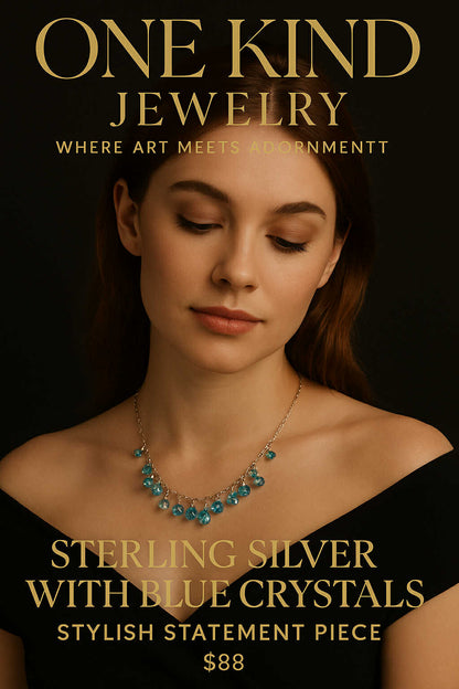 Sterling Silver With Blue Crystals Stylish Statement Piece