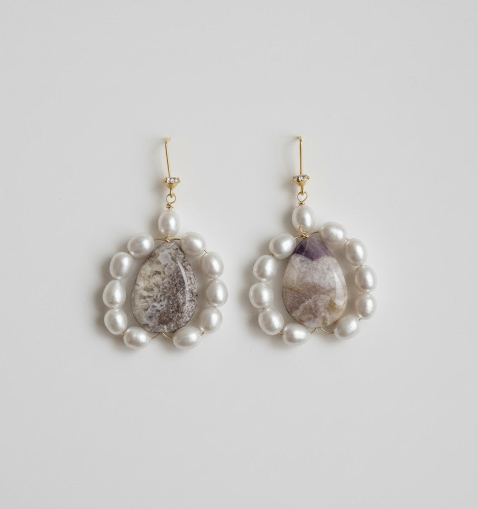 Sterling Silver Earrings with Agate and Freshwater Pearls