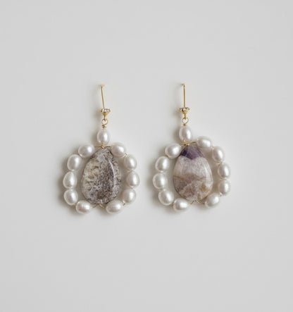 Sterling Silver Earrings with Agate and Freshwater Pearls
