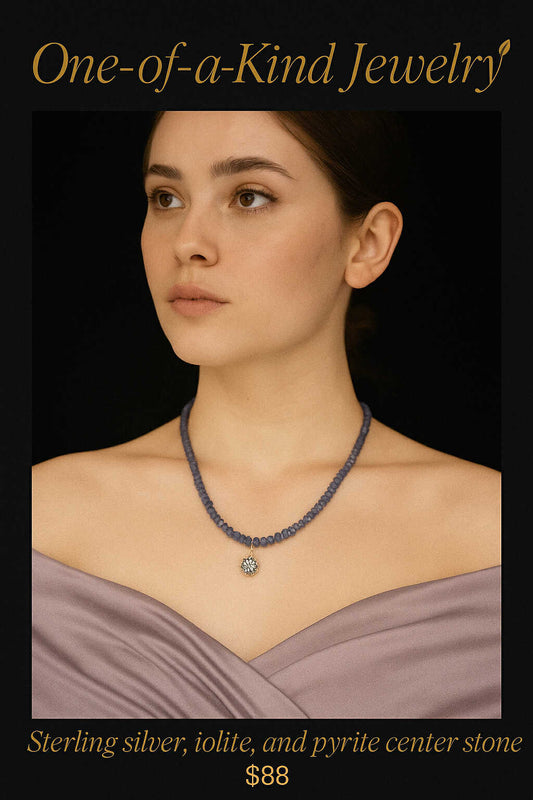 Sterling Silver, Iolite, and Pyrite Center Stone Necklace