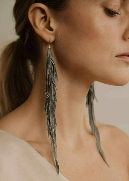 Sterling Silver and Leather Earrings