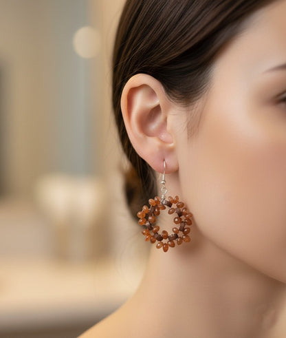 Sterling Silver and Wire Wrapped with Wood Beads and Carnelian