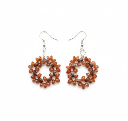 Sterling Silver and Wire Wrapped with Wood Beads and Carnelian