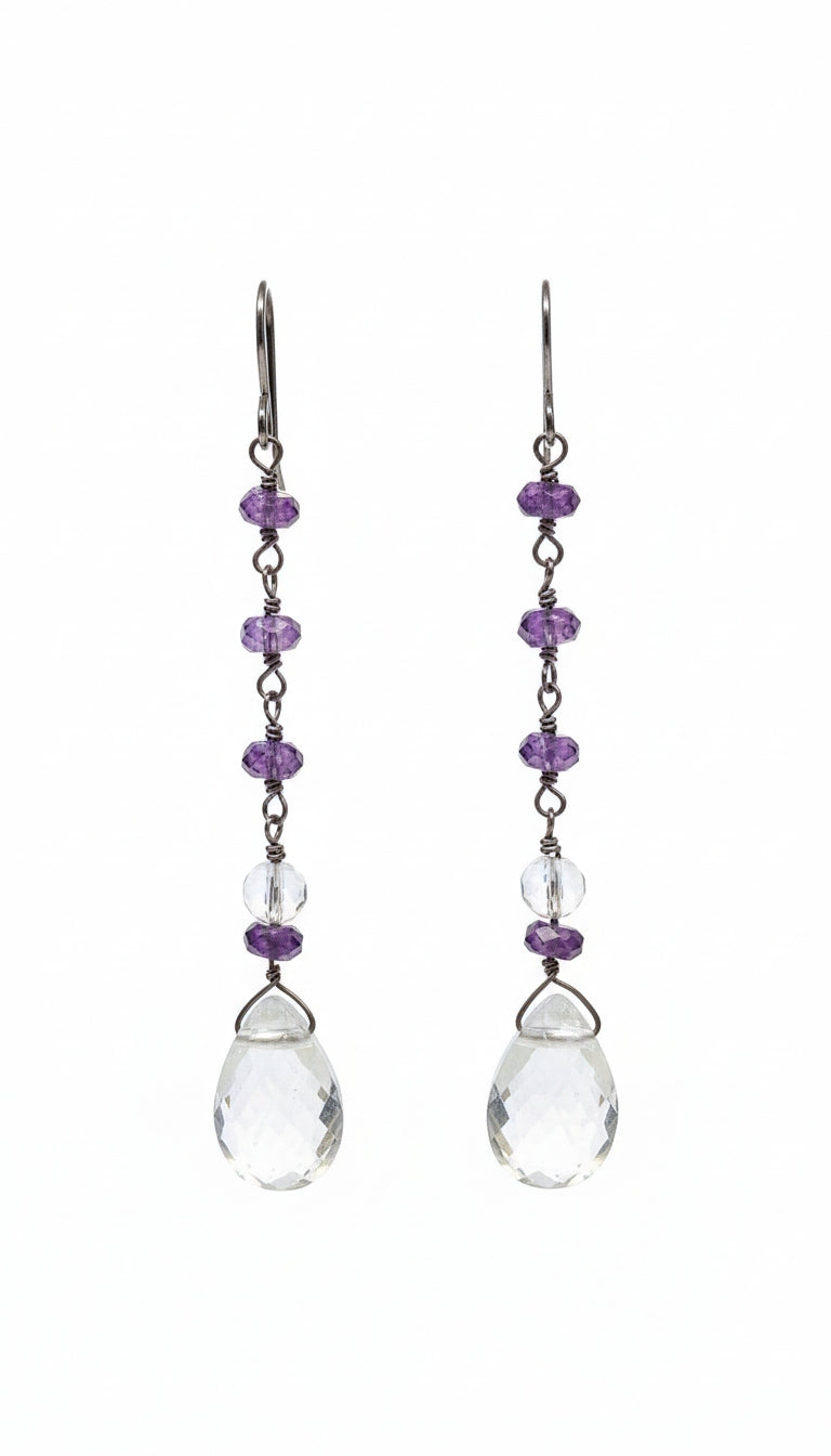 Sterling Silver Wire Wrap and Amethyst Earrings