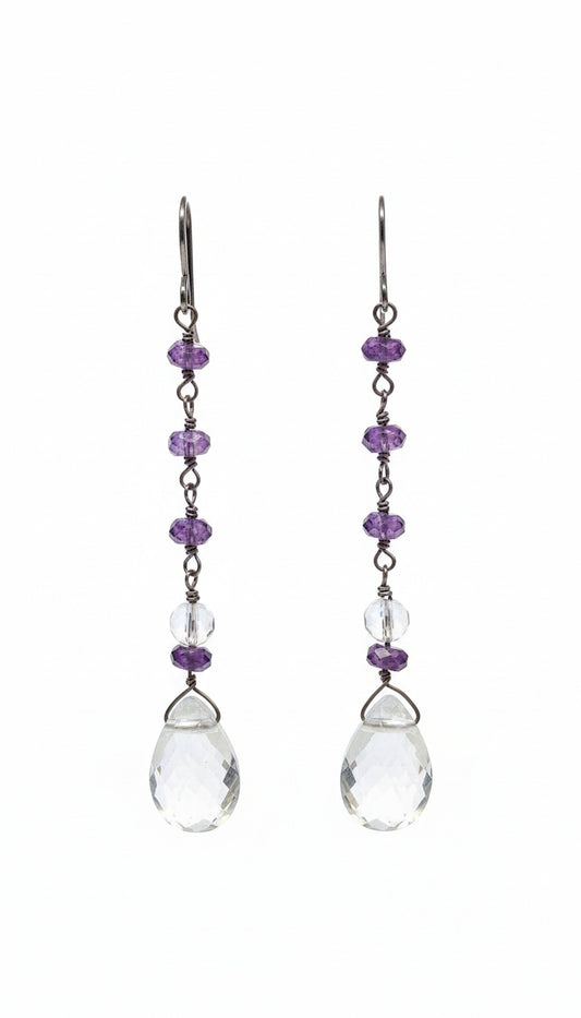 Sterling Silver Wire Wrap and Amethyst Earrings