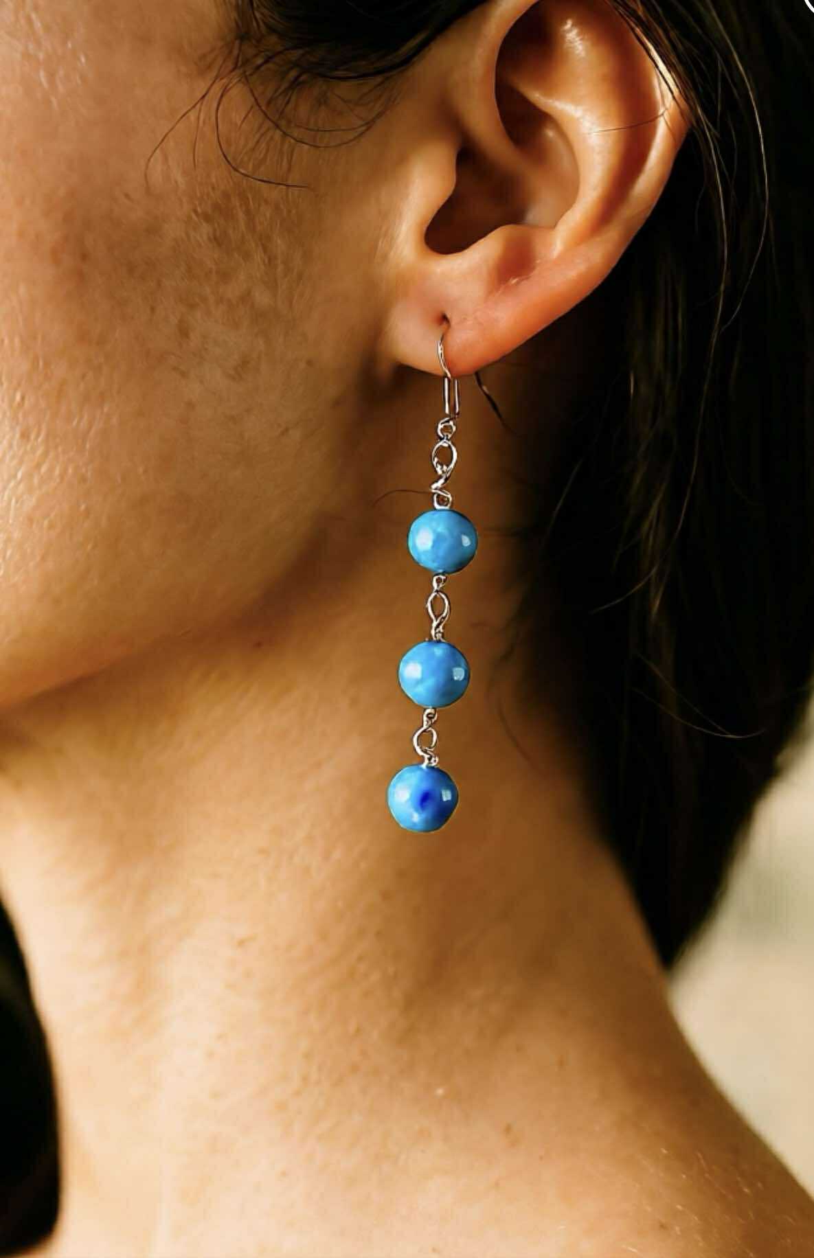 Sterling Silver Wire Wrapped with Blue Agate