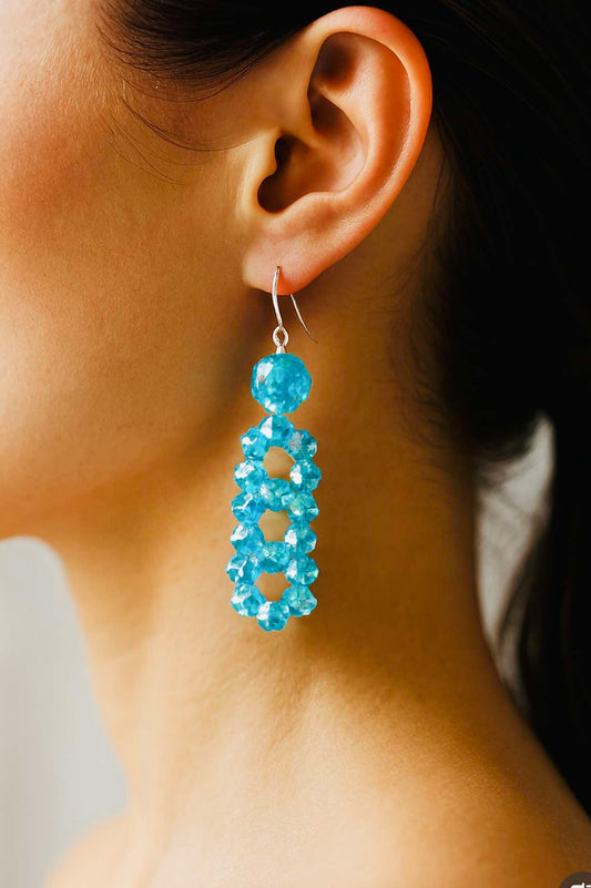 Sterling Silver Wire Wrap with Blue Crystal Earrings