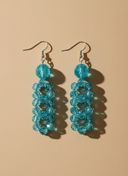 Sterling Silver Wire Wrap with Blue Crystal Earrings