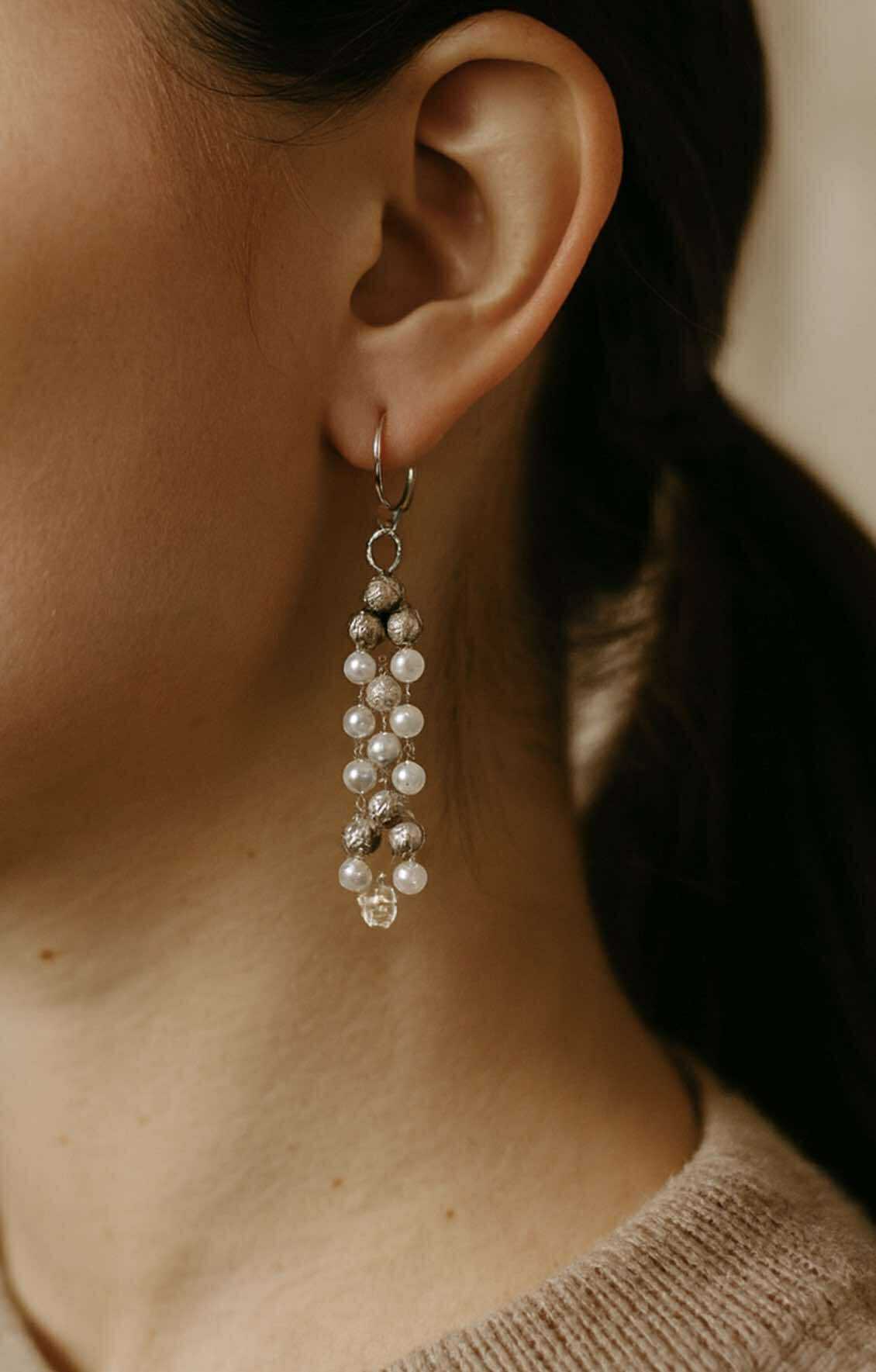 Sterling Silver Wire Wrap with Freshwater Pearls and Silver Beads