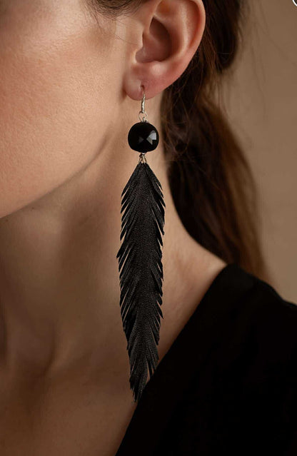 Sterling Silver with Black Onyx Bead Earrings