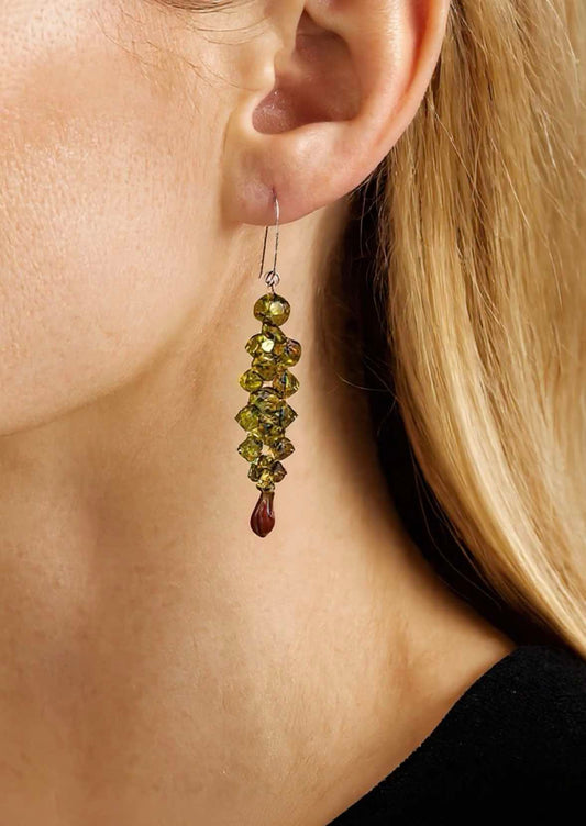 Sterling Silver Wire Wrap Earrings with Green Swarovski Crystals