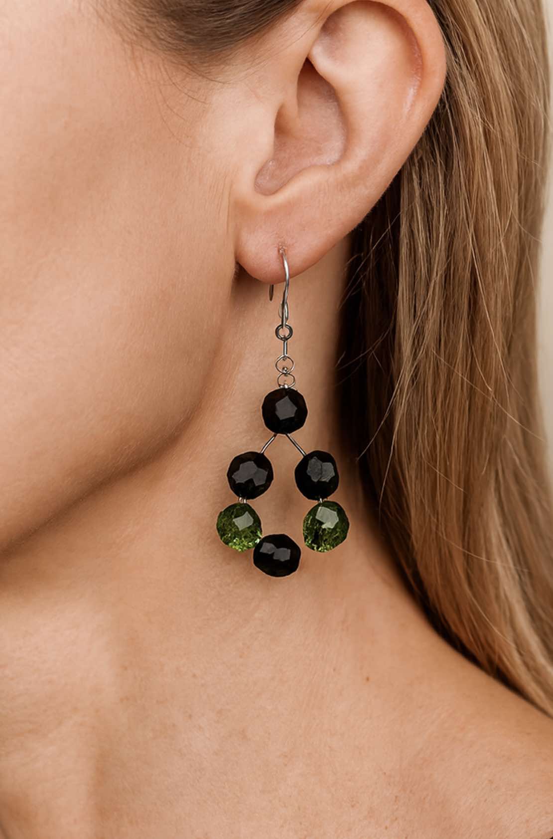 Sterling Silver Earrings with Green Swarovski Crystals