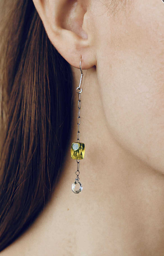 Sterling Silver Earrings with Green Glass and Blue Topaz