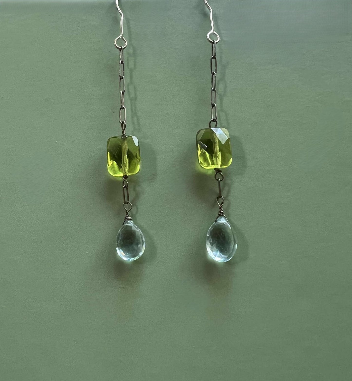 Sterling Silver with Green Glass and Green Amethyst