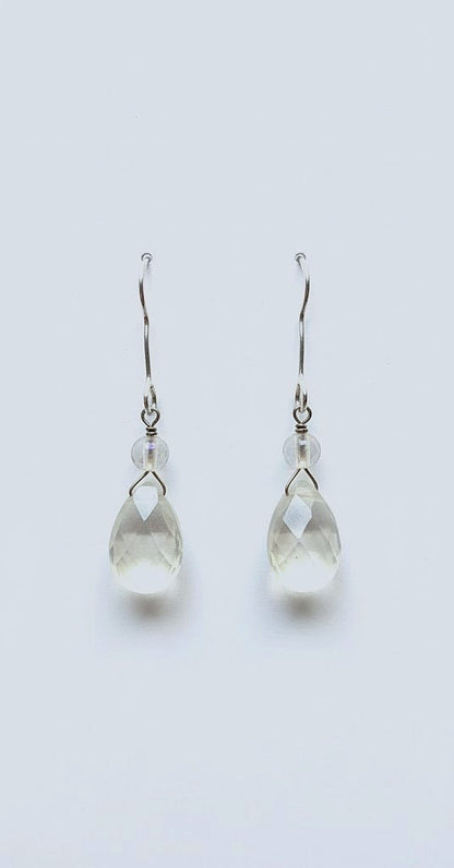 Sterling Silver Earrings with Lemon Quartz and Clear Quartz