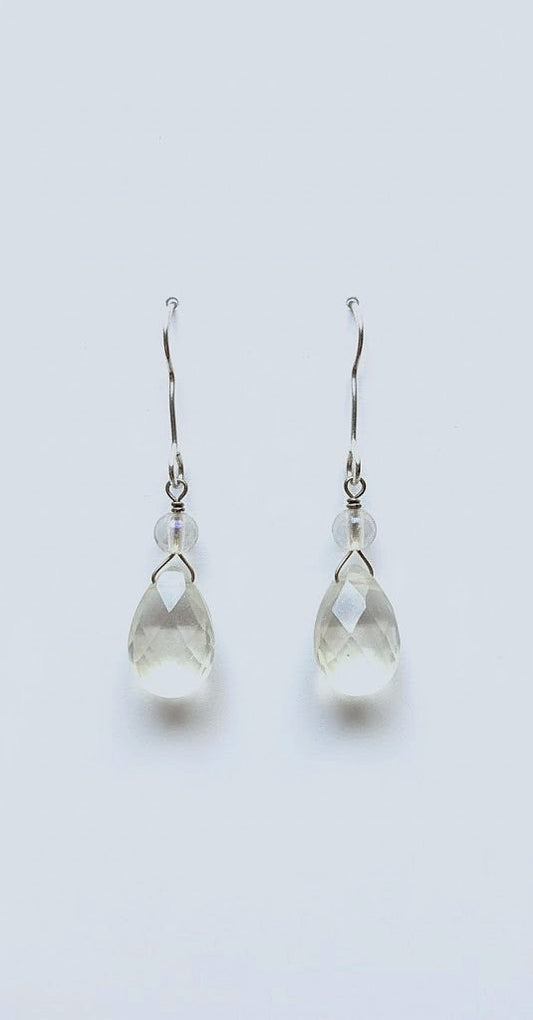 Sterling Silver Earrings with Lemon Quartz and Clear Quartz