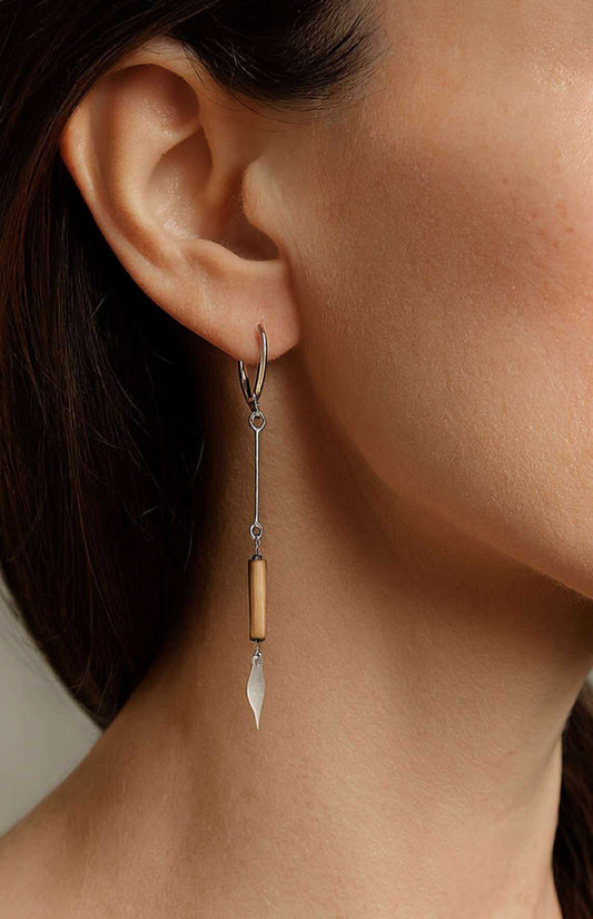 Sterling Silver Earrings with Wood Beads