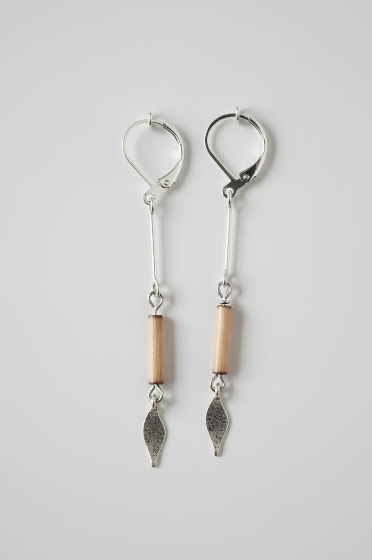 Sterling Silver Earrings with Wood Beads
