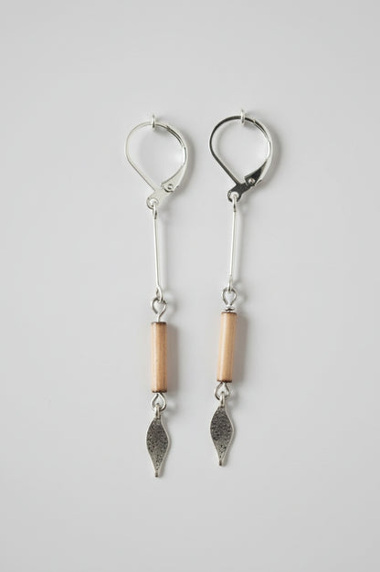 Sterling Silver Earrings with Wood Beads
