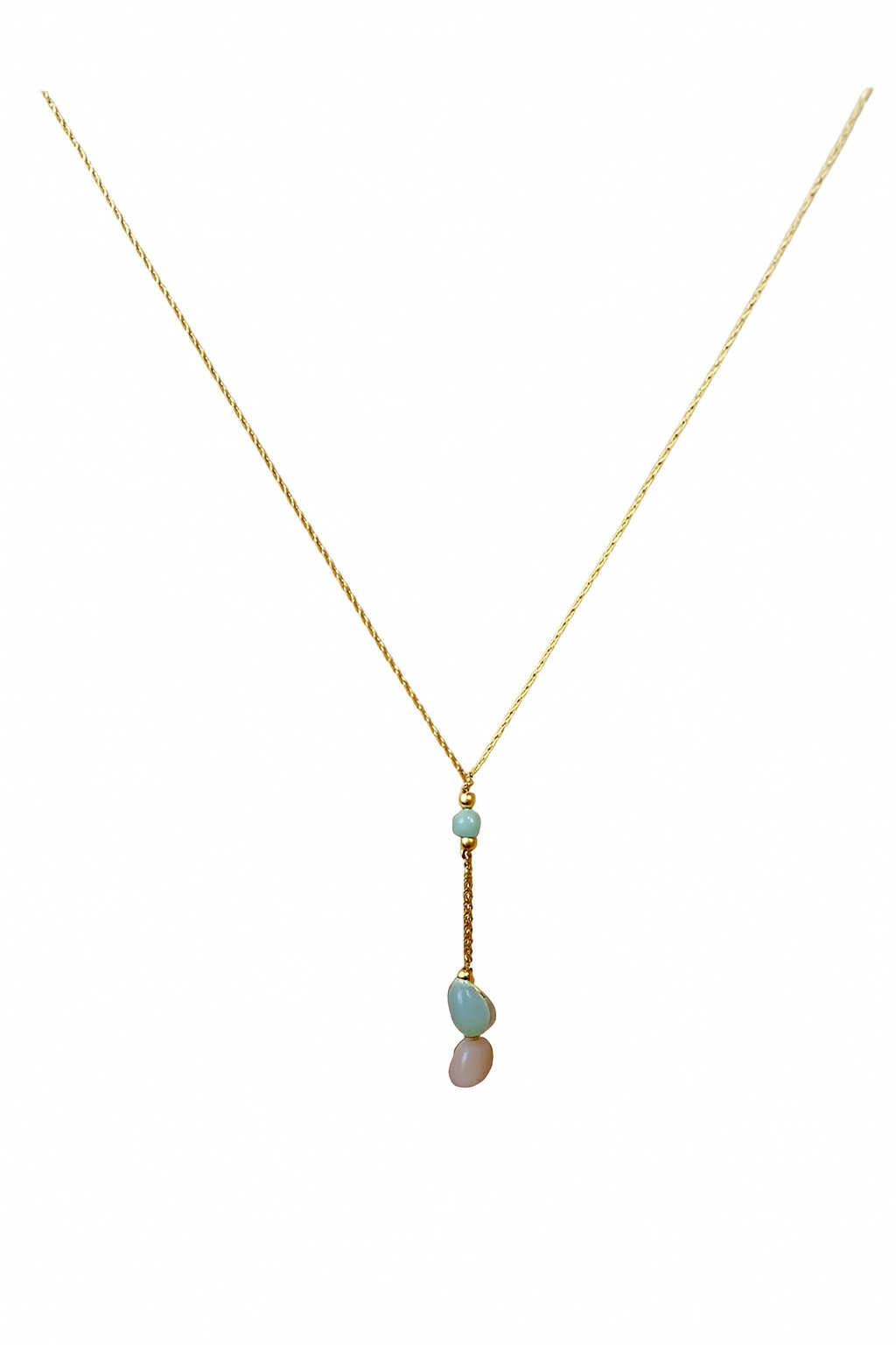 14K Gold Filled Chain with Rose Quartz and Chalcedony