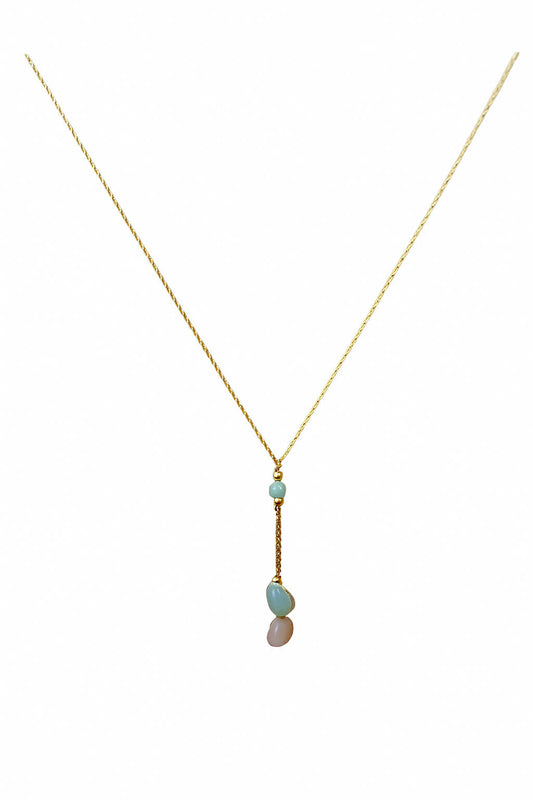 14K Gold Filled Chain with Rose Quartz and Chalcedony