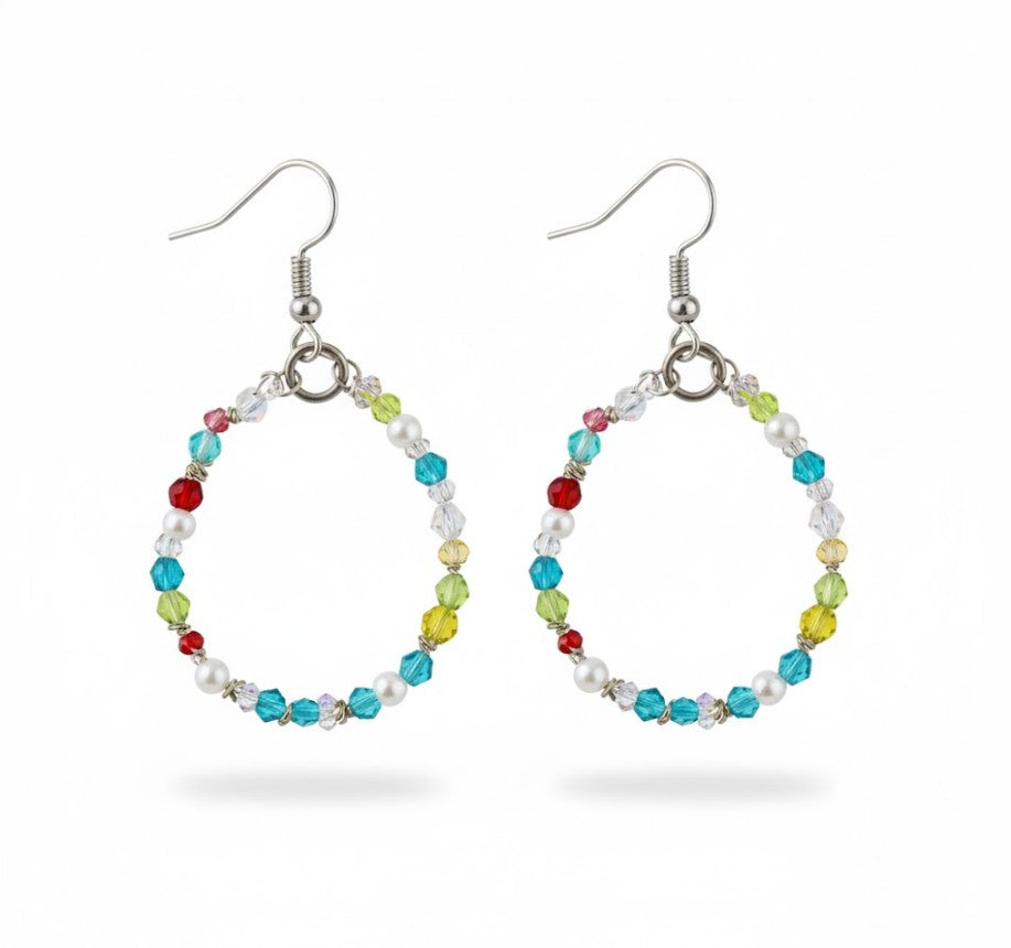 Sterling Silver Earrings with Multi-Color Swarovski Crystals