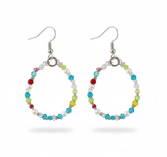 Sterling Silver Earrings with Multi-Color Swarovski Crystals