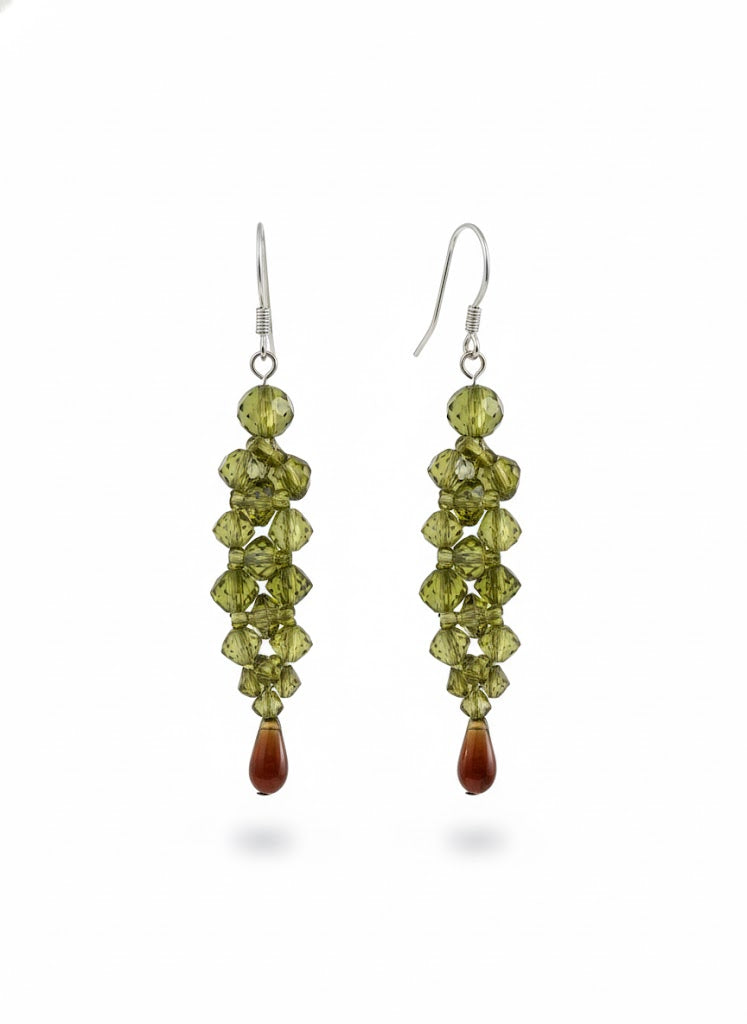 Sterling Silver Wire Wrap Earrings with Green Swarovski Crystals