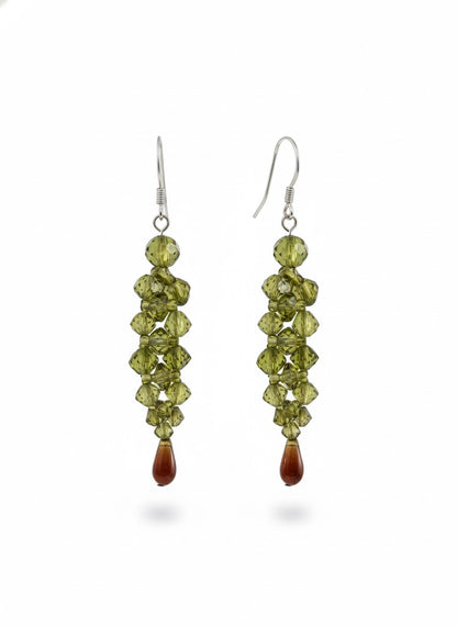 Sterling Silver Wire Wrap Earrings with Green Swarovski Crystals