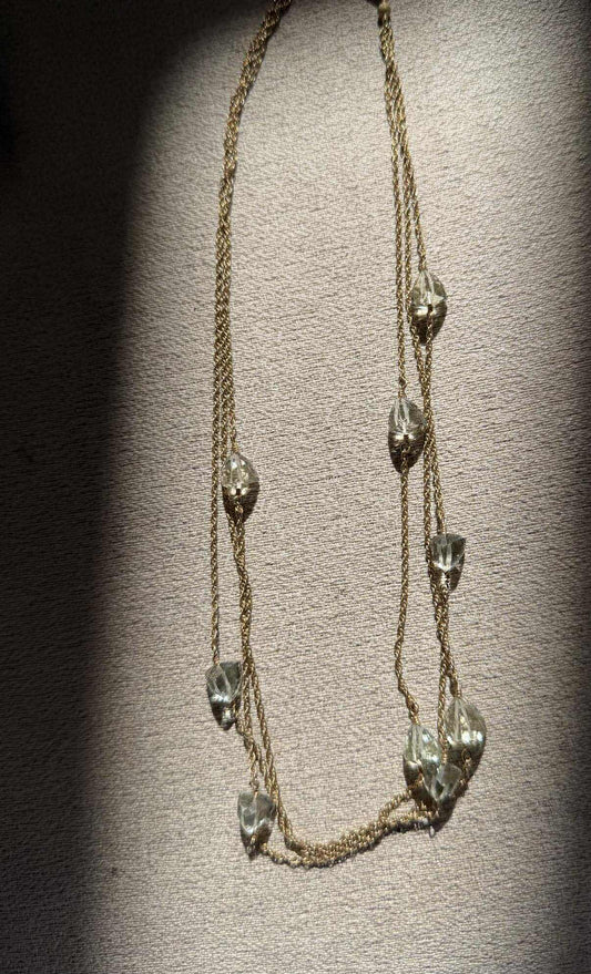 Triple Strand Green Amethyst Wire Wrapped 14K Gold Filled Chain